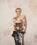 Printed Off-Shoulder Mesh T-shirt image 7