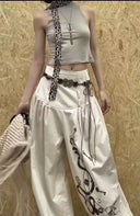 Fishbone Pleated Print Wide-Leg Pants image 3