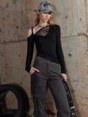 One-Shoulder Lace Panel Tee image 6