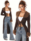 Herringbone Plush Wrap Coat image 4