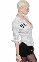 Black and White Vertical Striped Shirt image 13