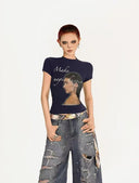 Black Retro Portrait T-Shirt image 0