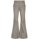 Khaki Tapered Bell-Bottom Trousers image 4