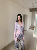 Fishbone Print Lace Top image 0