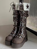 Star-Embellished Lace-Up Platform Boots image 2