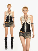 Contrast Panel Tie-Waist Halter image 1