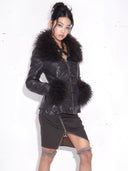 "Midnight Plum" Fur Moto Jacket