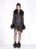 "Midnight Plum" Fur Moto Jacket