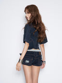 Lace-Waist Cinch Denim Shorts