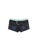 Lace-Waist Cinch Denim Shorts