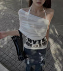 Letter-Print Off-Shoulder Set image 1