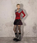 Skull Print Top with Leopard Print Collar image 1