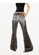 Fuzzy Fabric Patchwork Denim Pants image 12