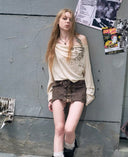 Belt-Neck Printed Blouse image 3