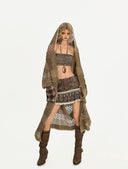Hooded Knit Lace-Up Cardigan image 6