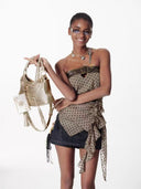 Flocked Dot & Leather Bustier image 1