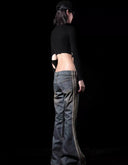 Low-rise side-striped denim punk trousers image 8