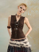 V-Neck Buckle-Detail Tank Top image 3