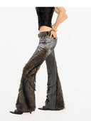 Fuzzy Fabric Patchwork Denim Pants image 11
