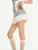 Gray-Waisted Ruffled Lace Skirt image 4