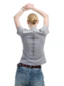 Embroidered Rivet Pattern Cotton T-shirt image 1