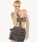 Openwork Fishnet Knit Sweater image 6