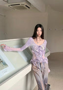 Fishbone Print Lace Top image 2