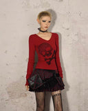 Skull Print Top with Leopard Print Collar image 3