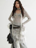 Lace-paneled Knit Slip Dress image 0