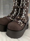 Star-Embellished Lace-Up Platform Boots image 1
