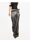 Fuzzy Fabric Patchwork Denim Pants image 10