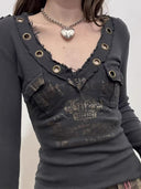 Raw-edge Sweetheart V-neck Top image 1