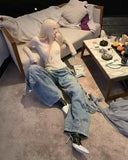 Light Blue Distressed Heavy-Denim Jeans image 8