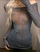 Gray-blue mesh print base layer image 3
