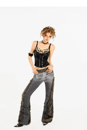 Fuzzy Fabric Patchwork Denim Pants image 7
