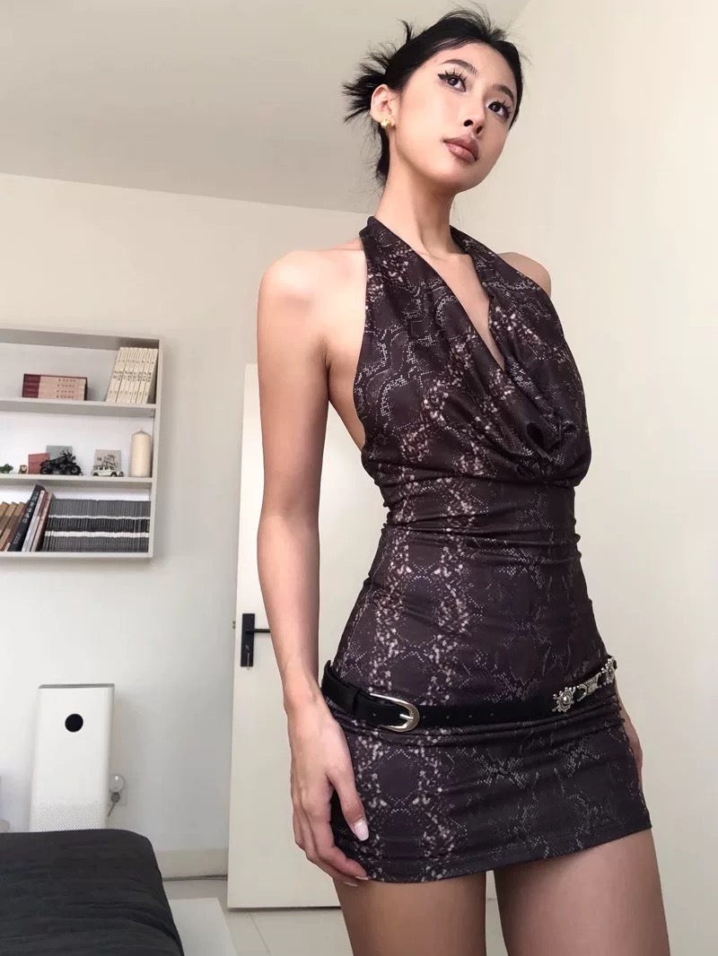 snake print halter dress Embellished Halterneck Maxi Dress in Green Snake