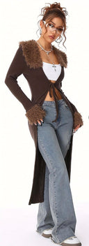 Herringbone Plush Wrap Coat image 1