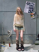 Belt-Neck Printed Blouse image 6