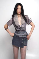 Detachable Fur-collar Printed Shirt image 1