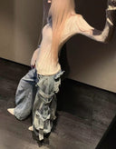 Light Blue Distressed Heavy-Denim Jeans image 4