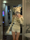 Fuzzy Off-Shoulder Ruched Top image 2