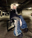 Low-rise side-striped denim punk trousers image 2