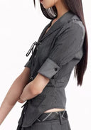 Short-Sleeve Tie-Front Blouse image 4