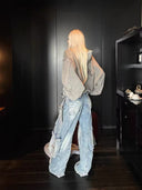 Light Blue Distressed Heavy-Denim Jeans image 3