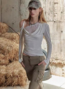 One-Shoulder Lace Panel Tee image 12