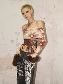 Printed Off-Shoulder Mesh T-shirt image 2