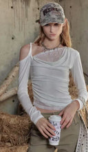 One-Shoulder Lace Panel Tee image 1