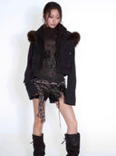 Fur Hood Denim Jacket
