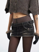 Double Waist Denim Skirt