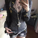 Gold Embossed Striped Print Shirt image 0